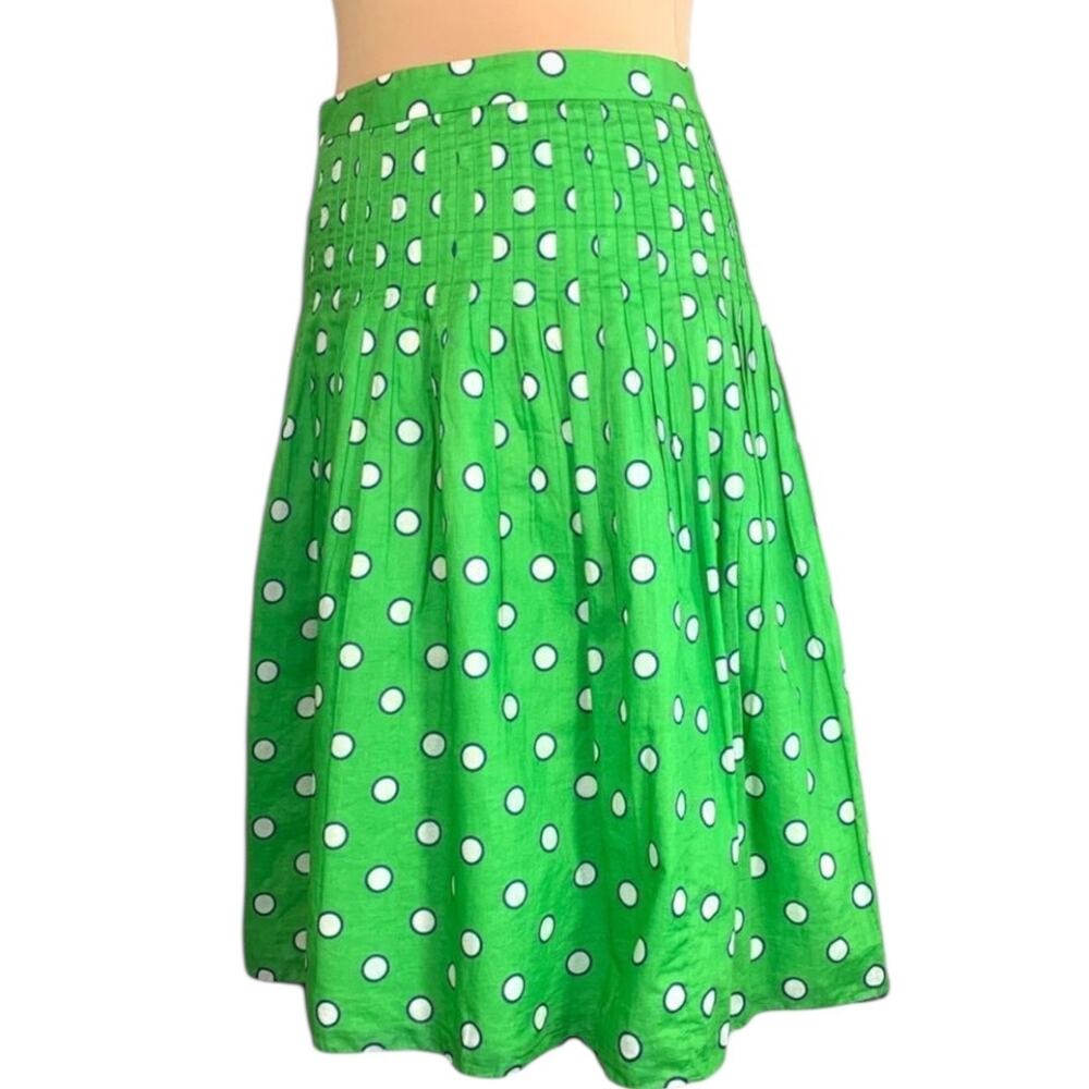 J Crew Green Polka Dot Flowing Midi Skirt Petite Cotton A Line Retro Preppy - Picture 4 of 10